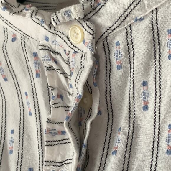 LOFT Petites White Striped Pink and Country Blue Blouse Button Up Size SP - Picture 12 of 16